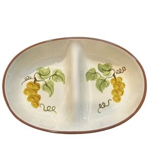 VTG Stangl Pottery Red-Ware Golden Grapes Oval Divided Dish Bowl